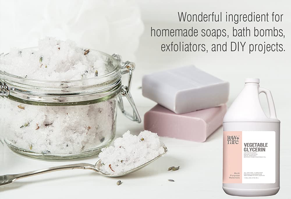 Raw Plus Rare Natural Glycerin 128 fl oz – Bulk Gallon, USP Food & Cosmetic Grade, Hair & Skin Care, Soap Making, Kosher & Halal