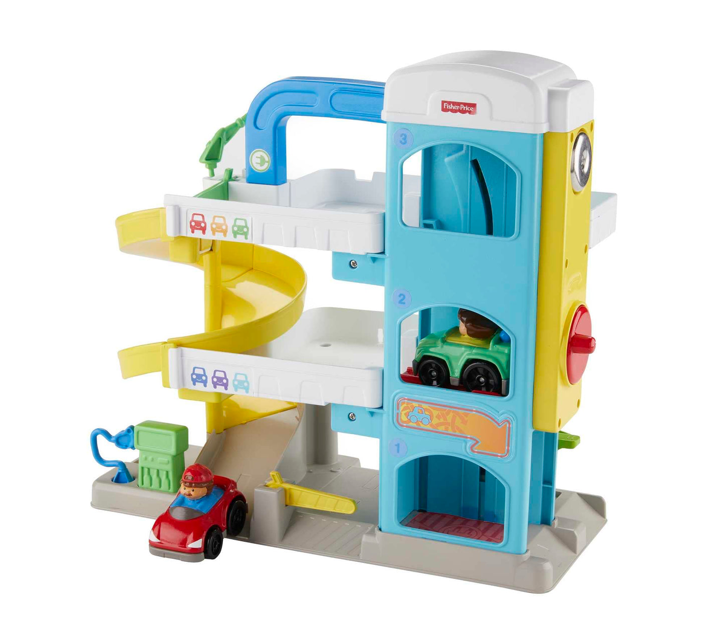 Fisher-Price Little People Toddler Toy Helpful Neighbor’s Garage Playset with Spiral Ramp & 2 Cars for Pretend Play Ages 18+ Months