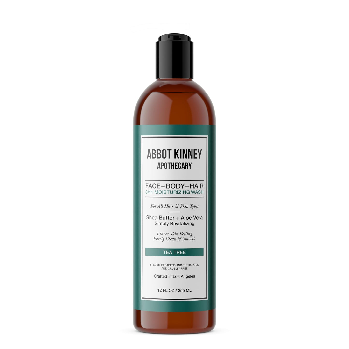 ABBOT KINNEY APOTHECARY Men's 3-in-1 Wash – Tea Tree Moisturizing Shampoo, Conditioner & Body Wash for All Skin & Hair Types, 12 oz