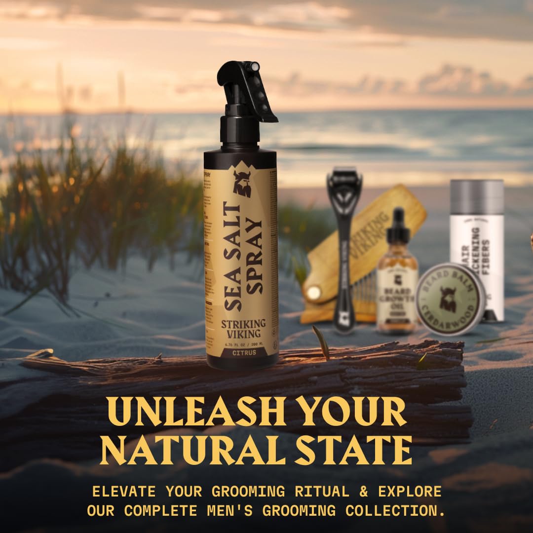Striking Viking Sea Salt Spray for Men 6.76 fl oz | Citrus Scent Hair Texturizer | Volumizing, Curl Enhancing & Holding Spray | Paraben-Free, Made in Germany