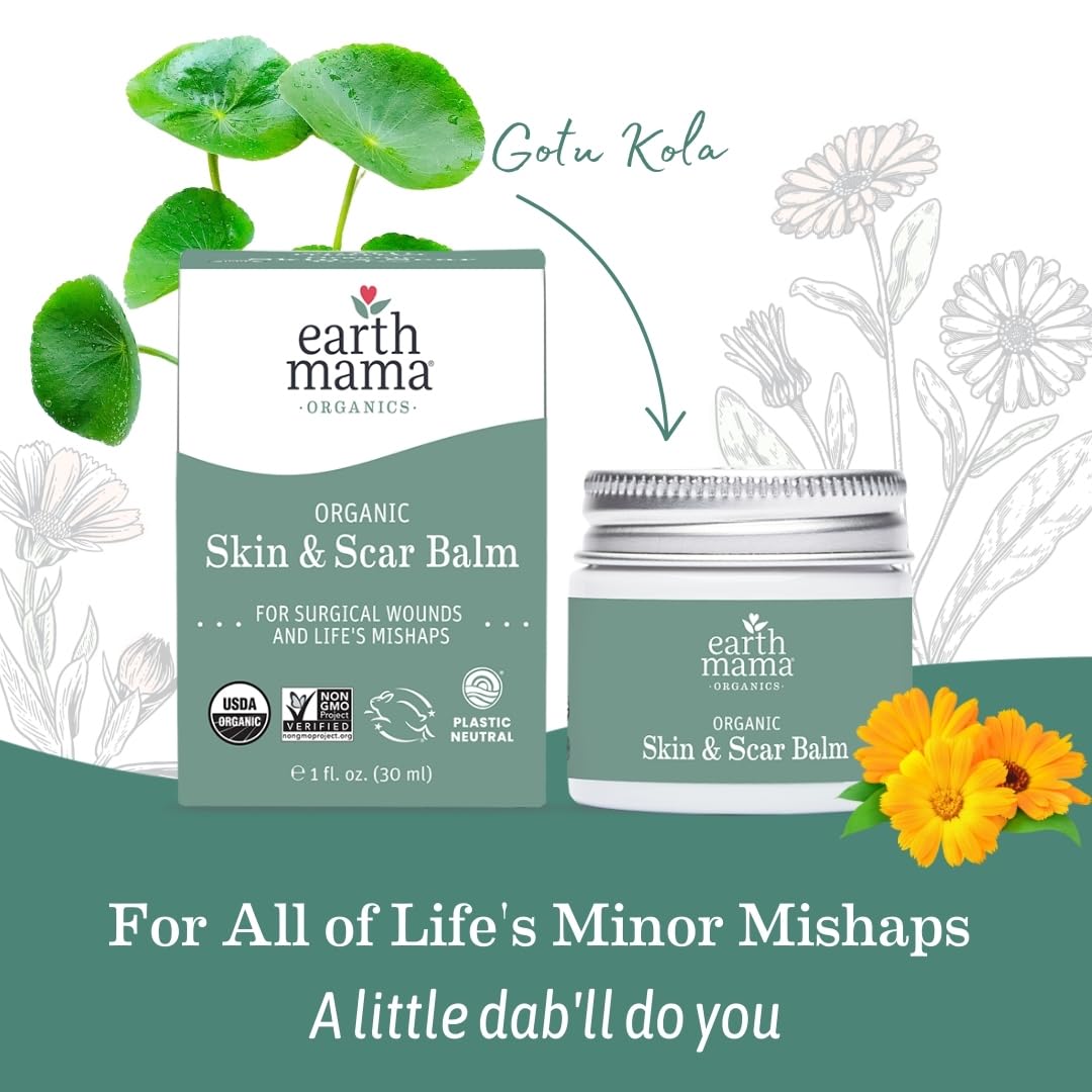 Earth Mama Organic Skin & Scar Balm 2-Pack – C-Section & Stretch Mark Recovery Cream with Jojoba, Tamanu & Gotu Kola Oils