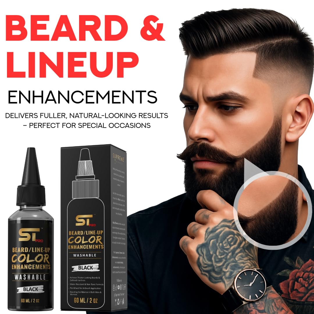 Supreme Trimmer Airbrush Hair & Beard Enhancement Spray | Barber-Grade Line-Up & Filler Ink | Water-Resistant, Washable, Pre-Mixed Precision (60ML Black)