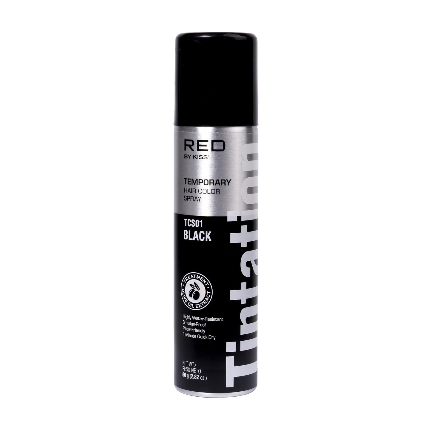 Red by Kiss Tintation Temporary Hair Color Spray Black 2.82oz | Instant Gray Root Touch-Up | Water-Resistant, Smudge-Proof, Quick-Dry, Easy Wash Out