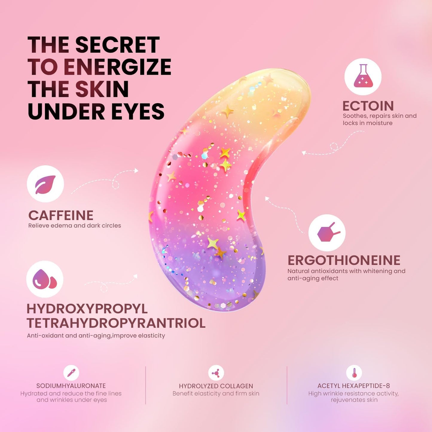 AILEORY Tri-Color Glitter Under Eye Patches, 24 Pairs – Gel Pads for Dark Circles, Puffy Eyes, Wrinkles & Under Eye Bags