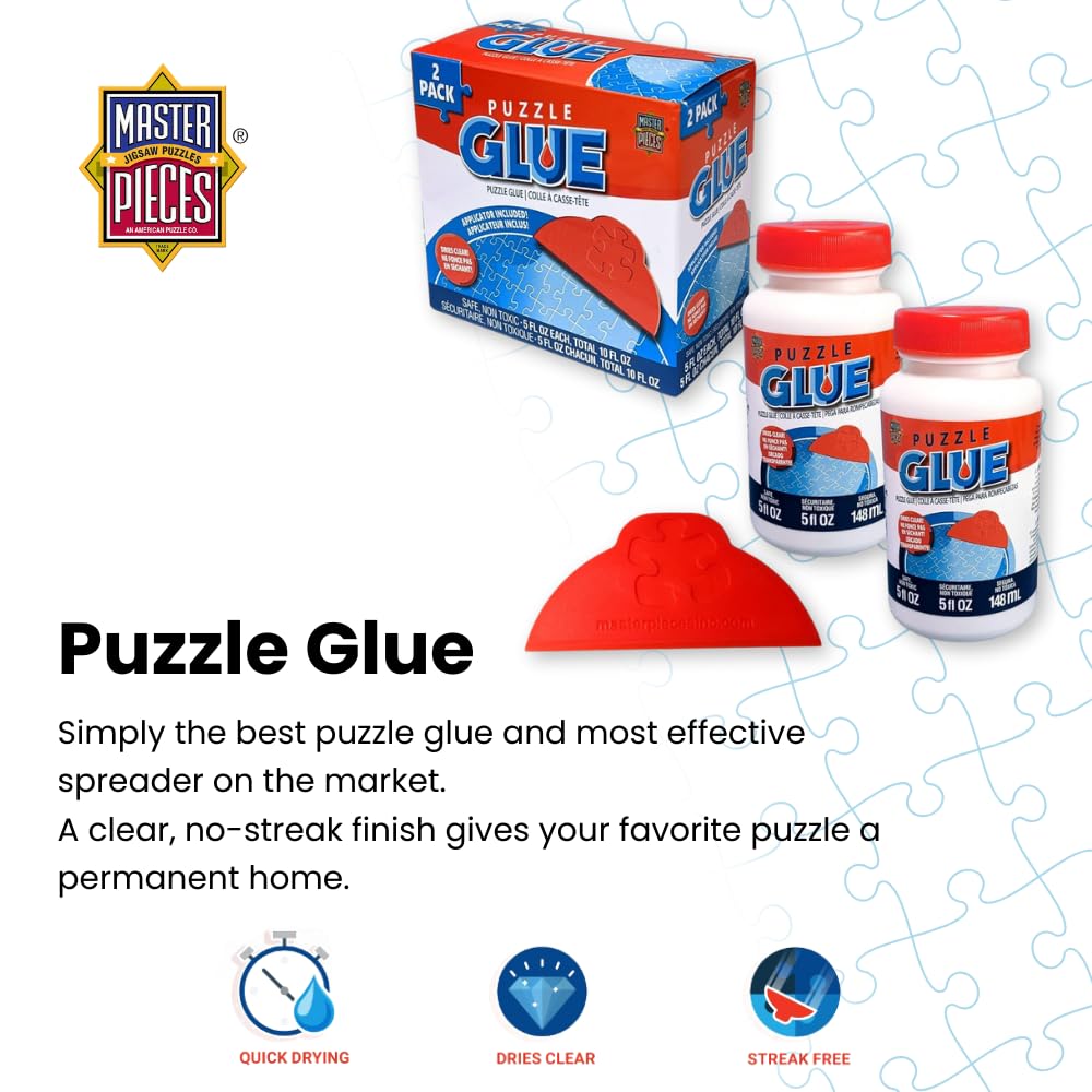 MasterPieces Jigsaw Bottle & Wide Plastic Spreader Puzzle Glue, 5 Ounces, Blue,Orange 10 Fl Oz