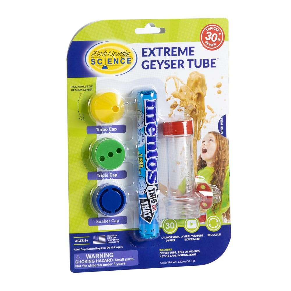 Steve Spangler Science Extreme Geyser Tube Kit for Kids – Mentos & Soda Experiment with Tube, Candy & Spray Caps – STEM Fun