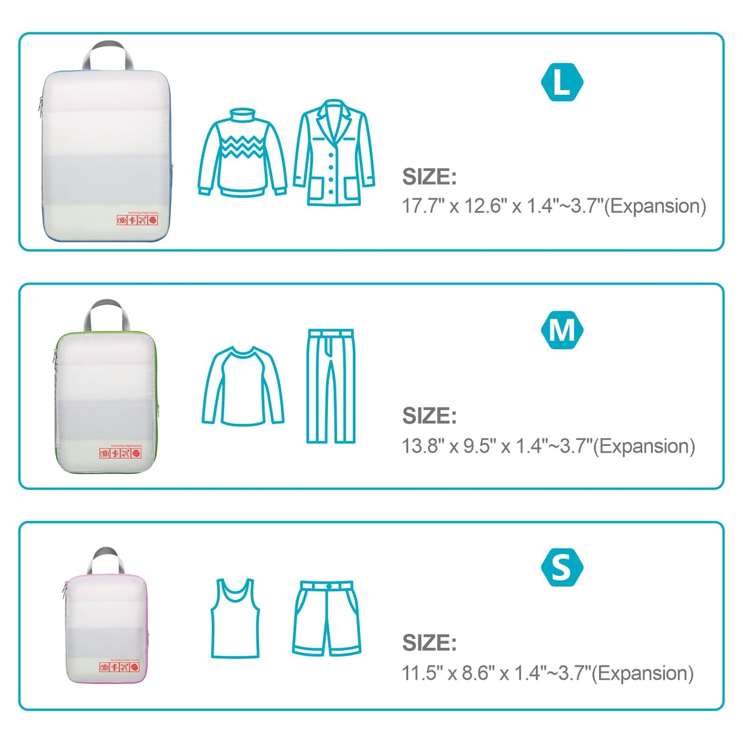 Cambond Compression Packing Cubes 4 Pack – Lightweight Expandable Luggage Organizers Travel Essentials Bags for Carry-On Suitcases, White