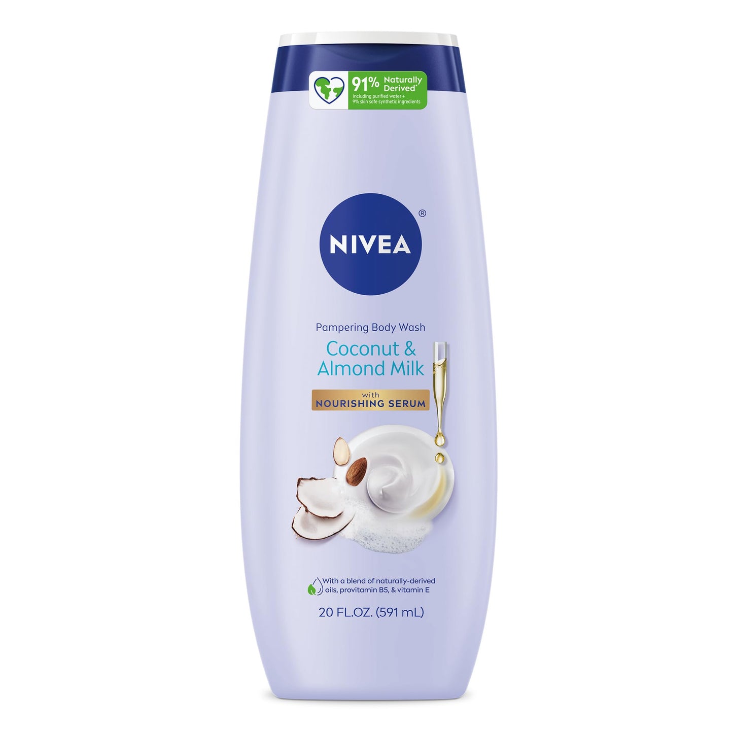 NIVEA Coconut & Almond Milk Body Wash with Nourishing Serum – Moisturizing Body Wash for Women, Enriched with Provitamin B5 & Vitamin E, 20 Fl Oz