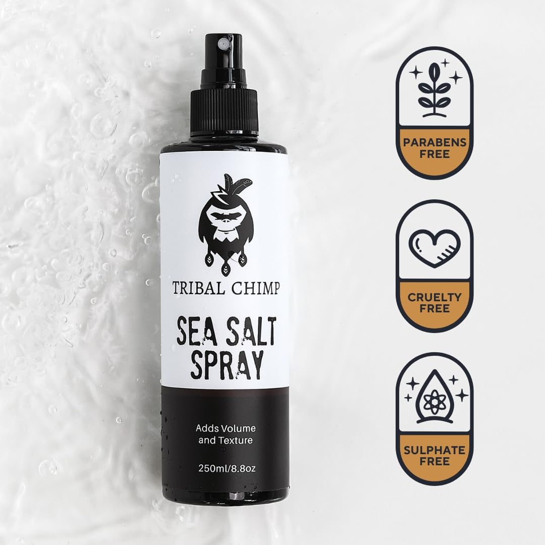 Tribal Chimp Sea Salt Spray for Men 250ml – Volumizing, Thickening & Texturizing Hair Spray – Strong Hold, Natural, Non-Toxic & Alcohol-Free