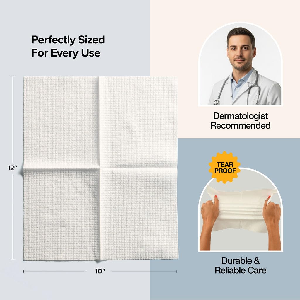 Ultra Soft Disposable Face Towels for Women – Biodegradable, Thick & Gentle on Sensitive Skin, 10x12 Cleansing & Makeup Removal, 50 Pack