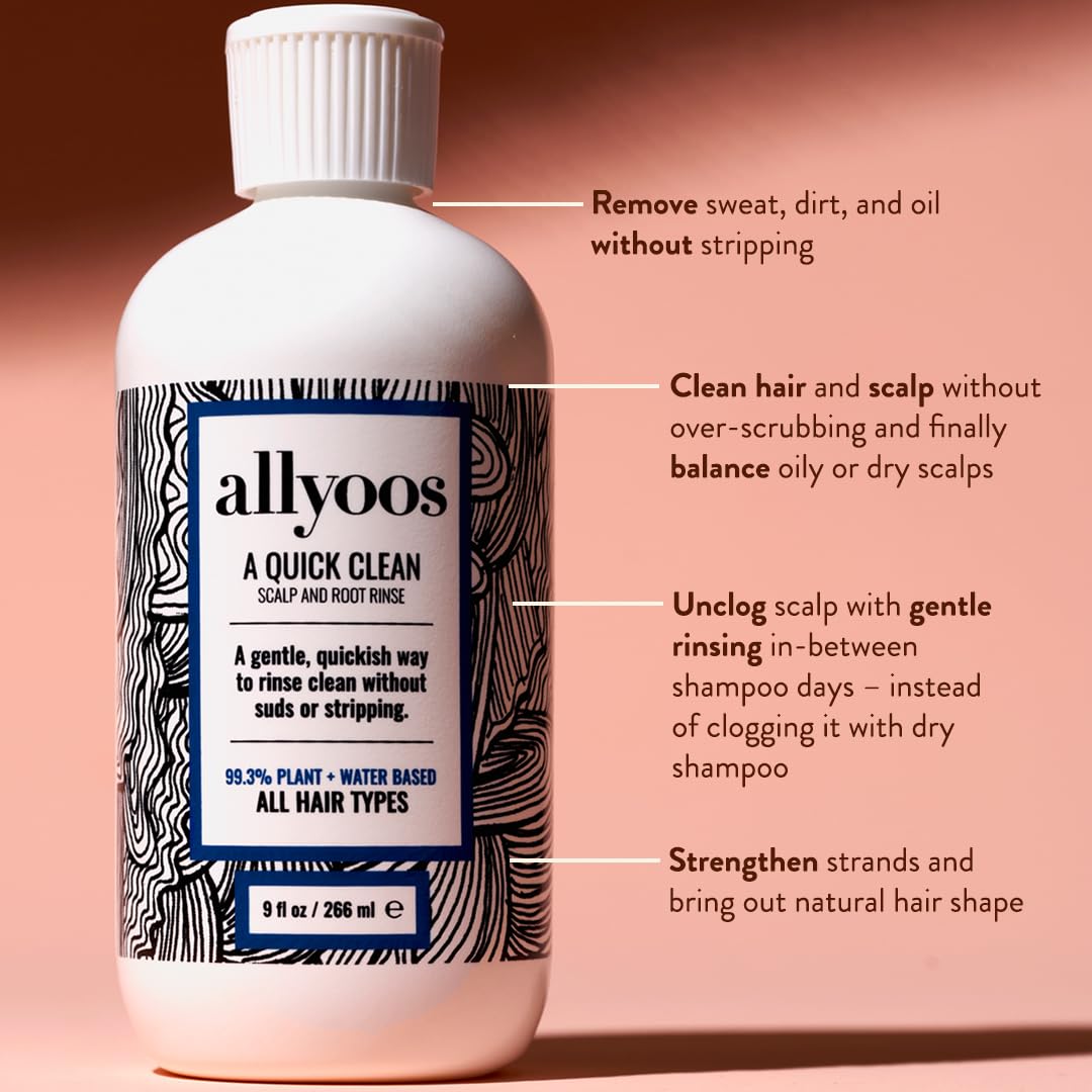 Allyoos A Quick Clean, Hair Rinse, Removes Sweat, Oil & Buildup From Scalp & Hair, No Suds, Dry Shampoo Alternative, Balances Scalp, Sulfate-Free