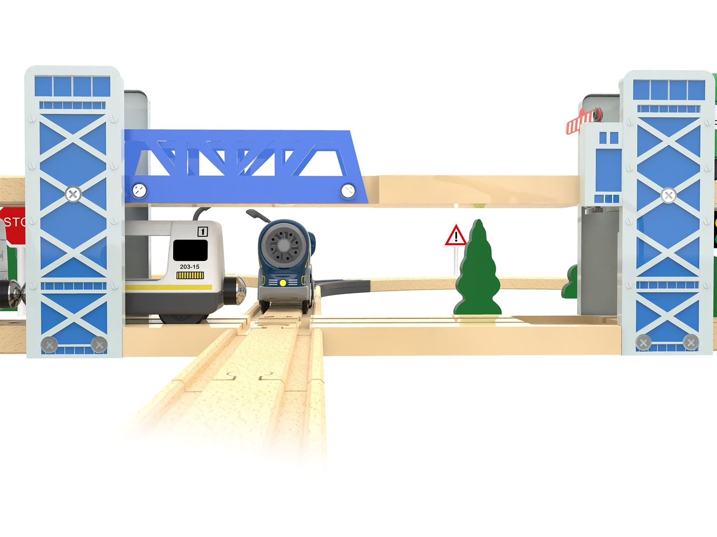 Z MAYABBO Wooden Train Set Accessories Wood Railway Bridge for Railroad Tracks, 2-Level Overpass Compatible for All Railway Tracks System