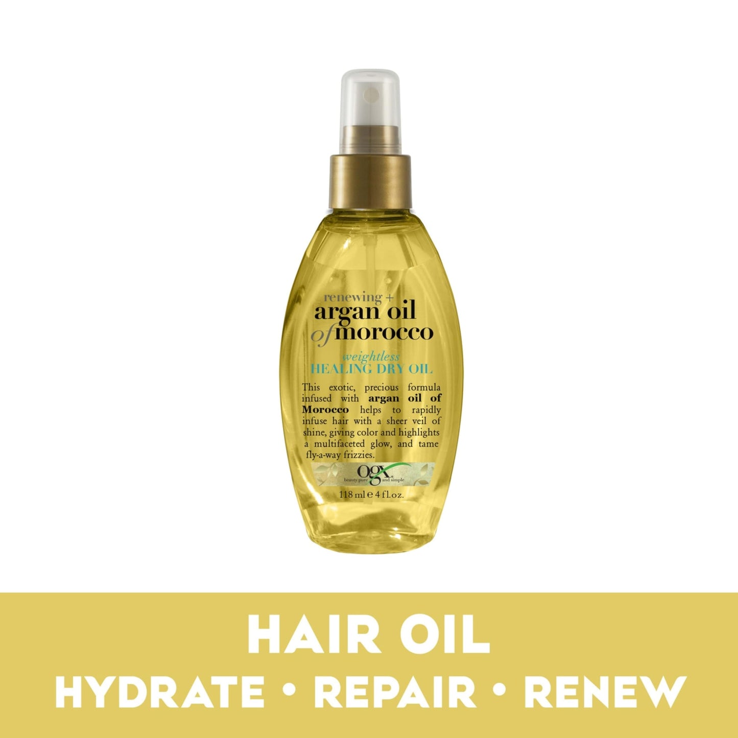 OGX Renewing + Argan Oil of Morocco Dry Oil Spray | Lightweight Mist for Frizz Control, Split Ends & Shine | Paraben & Sulfate Free, 4 fl oz