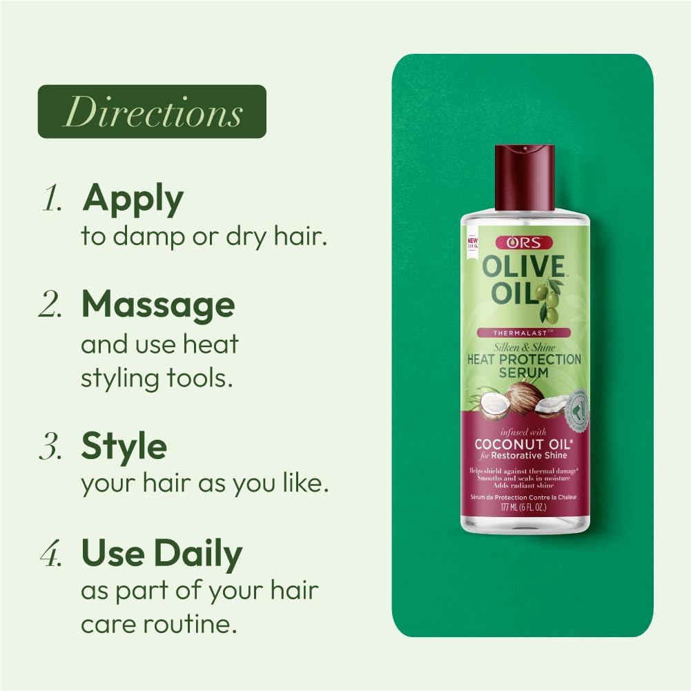 ORS Olive Oil Heat Protection Hair Serum infused with Coconut Oil for Restorative Shine 6 Ounces