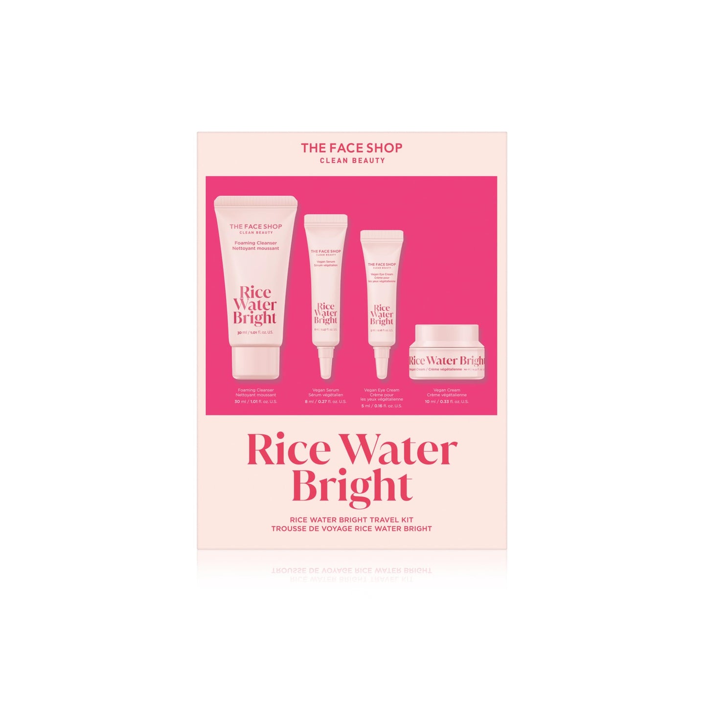 The Face Shop Rice Water Bright Travel Kit – Korean Skincare Gift Set with Vegan Serum, Cream, Eye Cream & Hydrating Face Wash