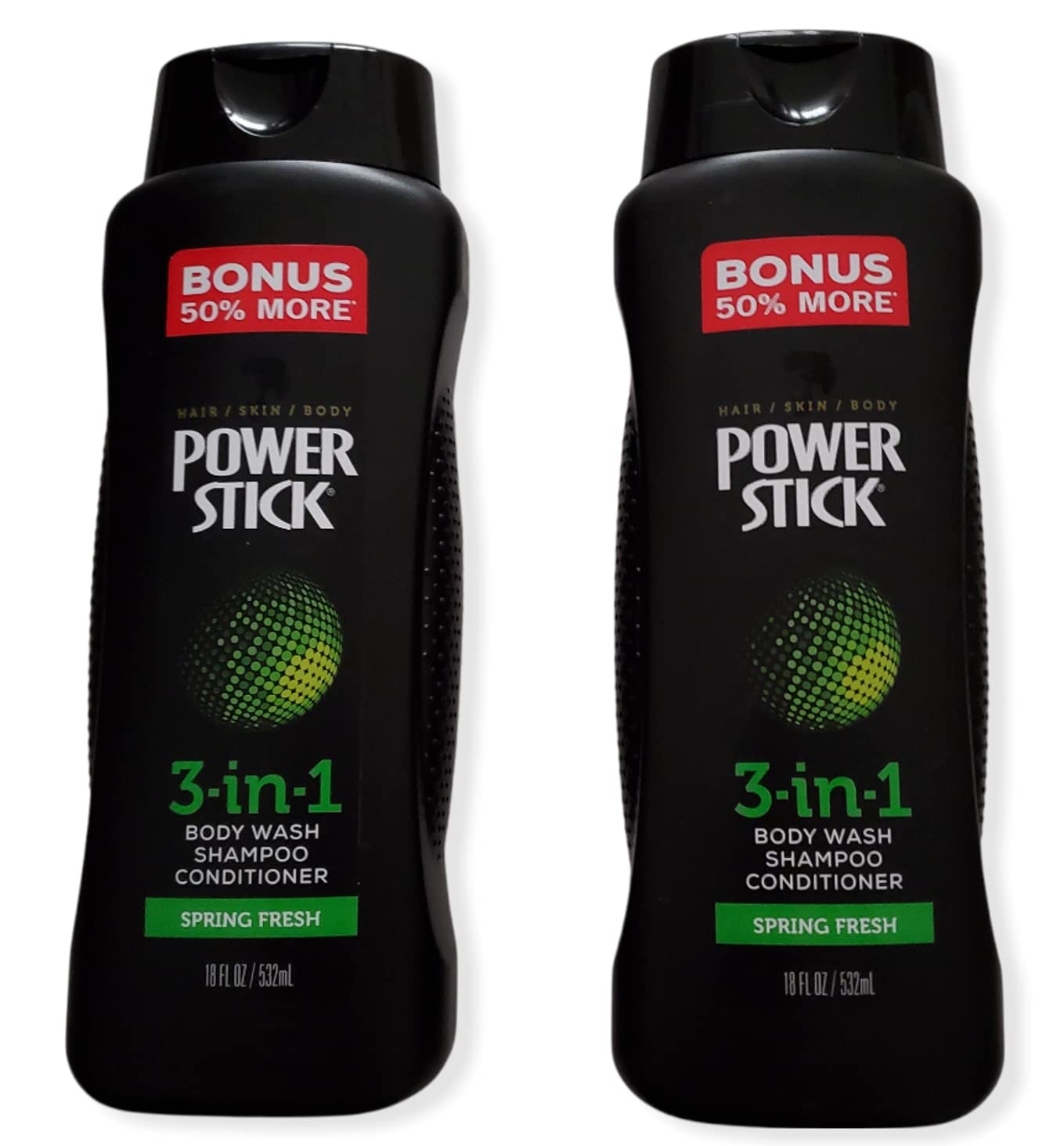 Power Stick 3 in 1 for Men Shampoo Conditioner Body Wash Spring Fresh 18 oz. 50% Bonus More (2 Pack)