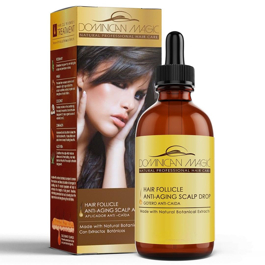 Dominican Magic Hair Follicle Anti-Aging Scalp Drop Hair Tonic with Rosemary and Cinnamon, Gotero Anti-Caida, Helps Stimulate Hair Growth, 2.01 Oz
