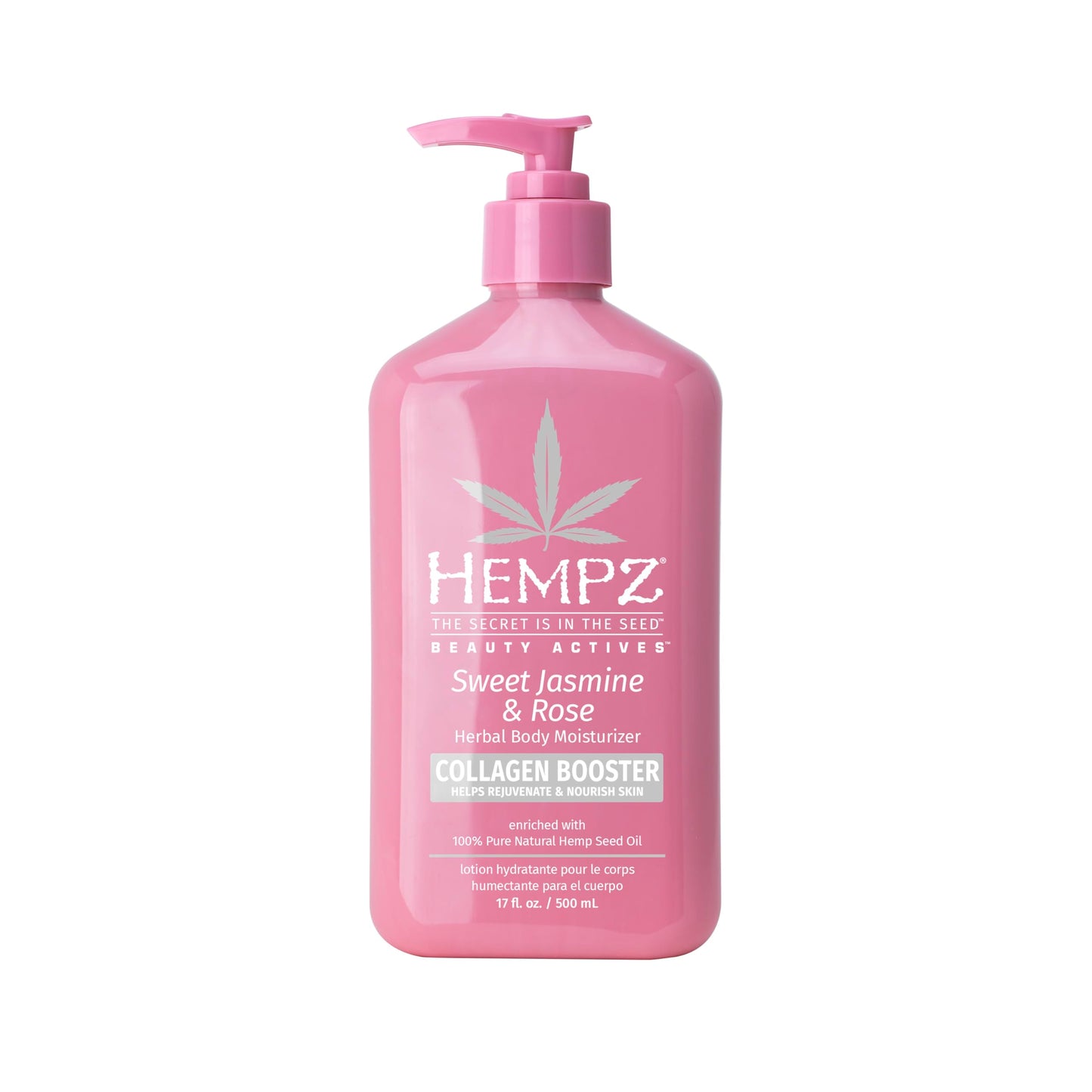 Hempz Sweet Jasmine & Rose Herbal Body Moisturizer 17oz – Vegan Lotion with Hemp Seed Oil, Collagen & Shea Butter for Dry Skin