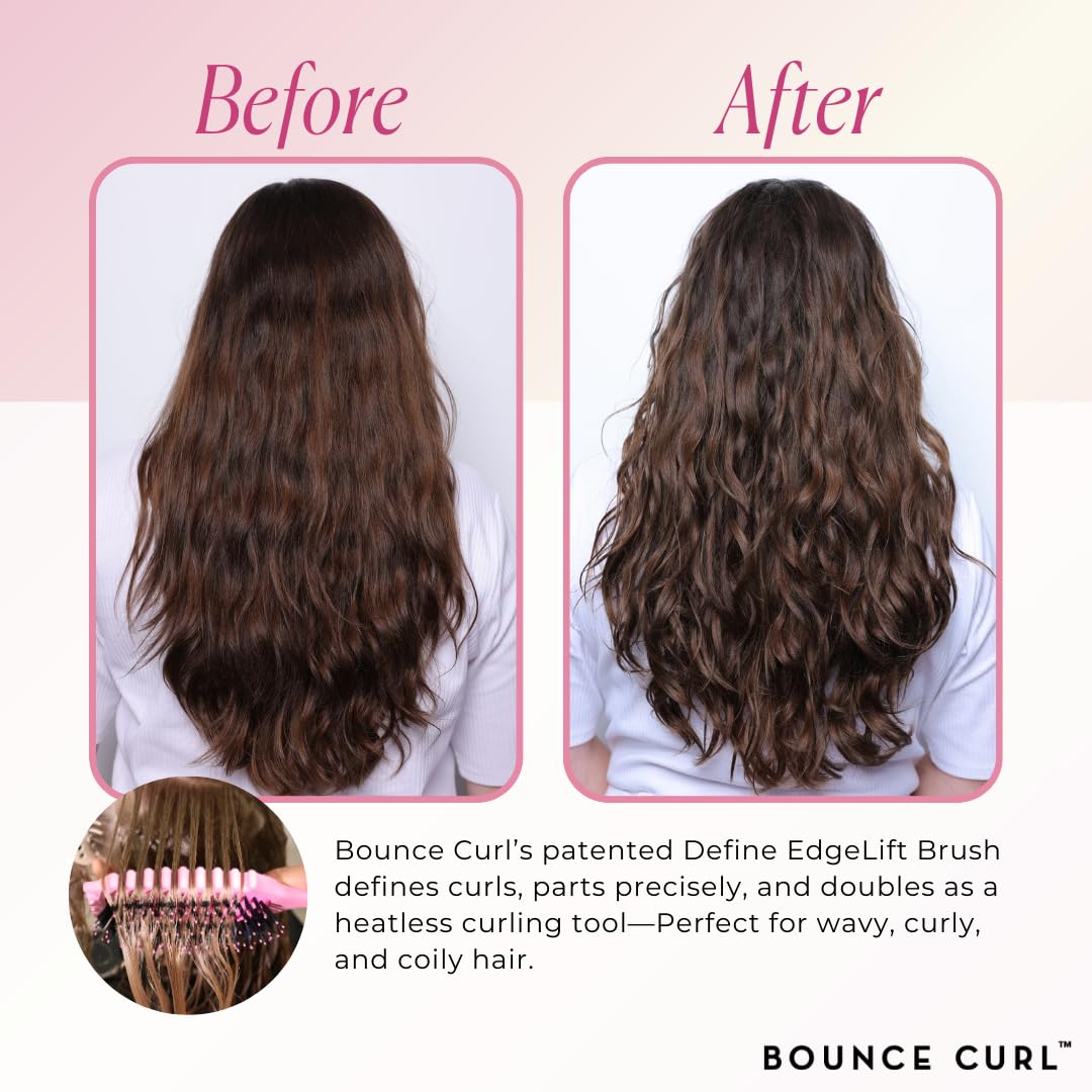 Bounce Curl Define EdgeLift Brush, 5-in-1 Tool for Effortlessly Defined Curls, Waves & Coils, Reduces Frizz - Pink