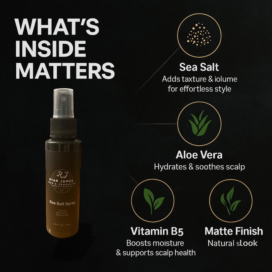 Ryan James Sea Salt Spray for Men & Women – Natural Texture & Volume Hair Spray for Effortless Beach Waves & Heat Protection, 8 Oz
