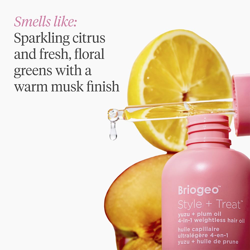 Briogeo Style + Treat Yuzu & Plum 4-in-1 Weightless Hair Oil – Silicone-Free, Heat Protectant, Frizz Control, Shine & Moisture – Vegan, 1.5 fl oz