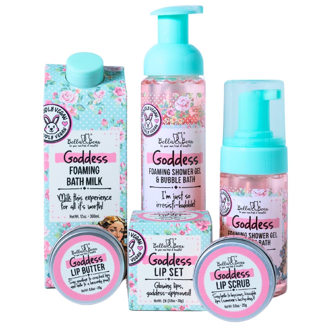 Bella & Bear Goddess Lip Scrub & Lip Butter Set – Lovely Gift for Women - Teen Girls & Tweens