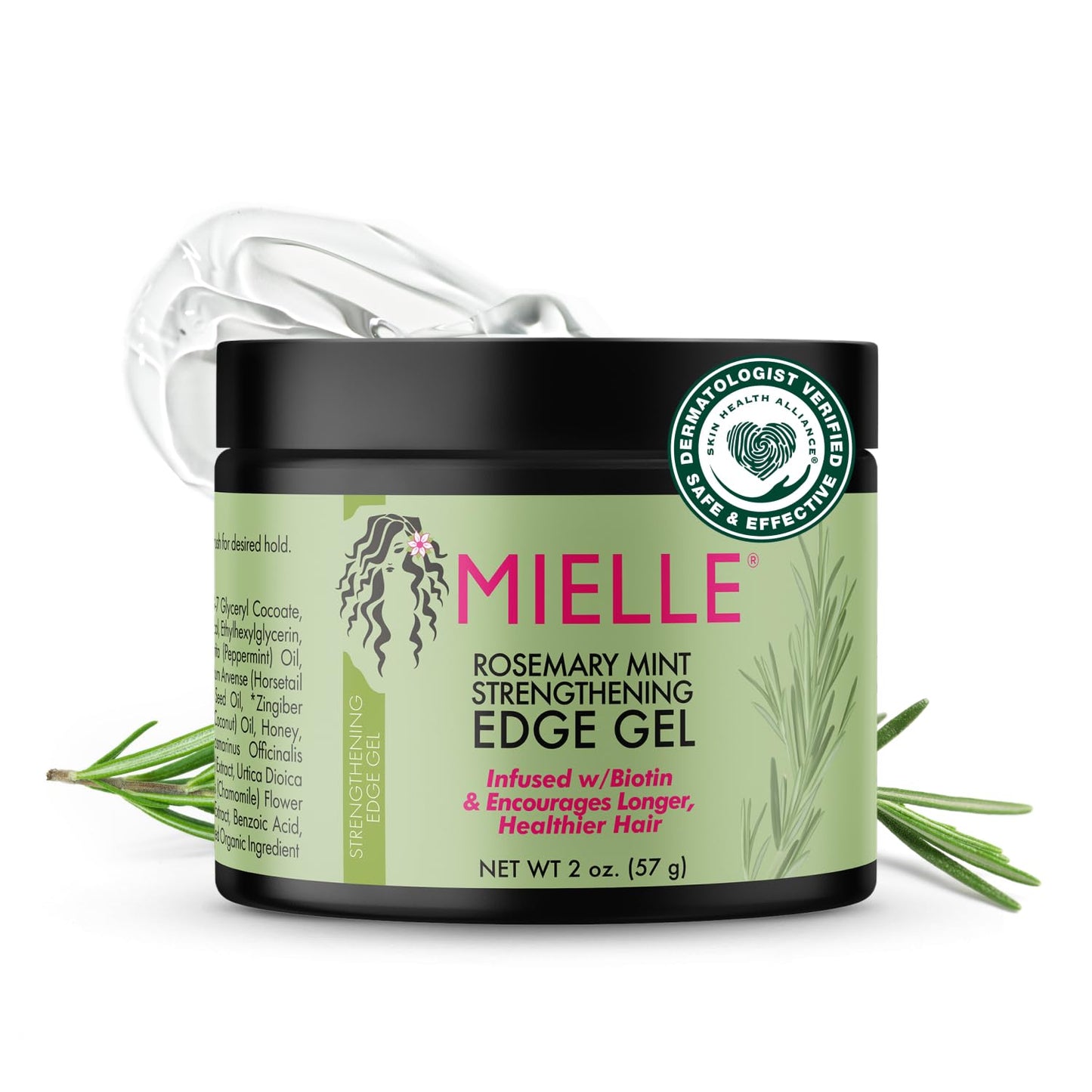 Mielle Organics Rosemary Mint Edge Control Gel – Strong Hold Hair Gel with Biotin, Coconut & Babassu Oil for Healthy, Long-Lasting Edges, 2 Fl Oz
