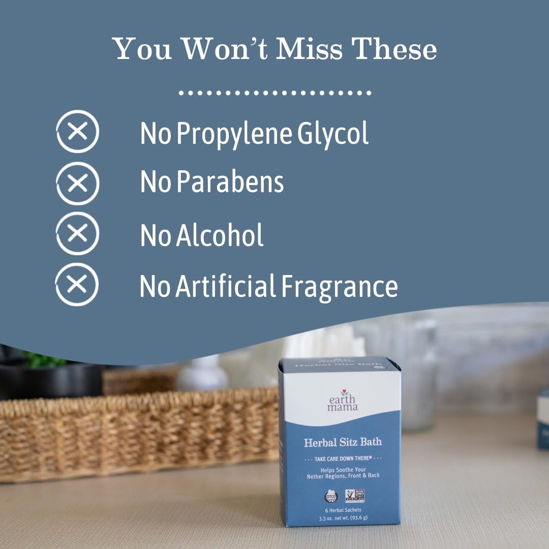 Earth Mama Herbal Sitz Bath | Pregnancy & Postpartum Essentials, Soothing Sitz Bath for Hemorrhoids with Witch Hazel, & Calendula, 6-Count