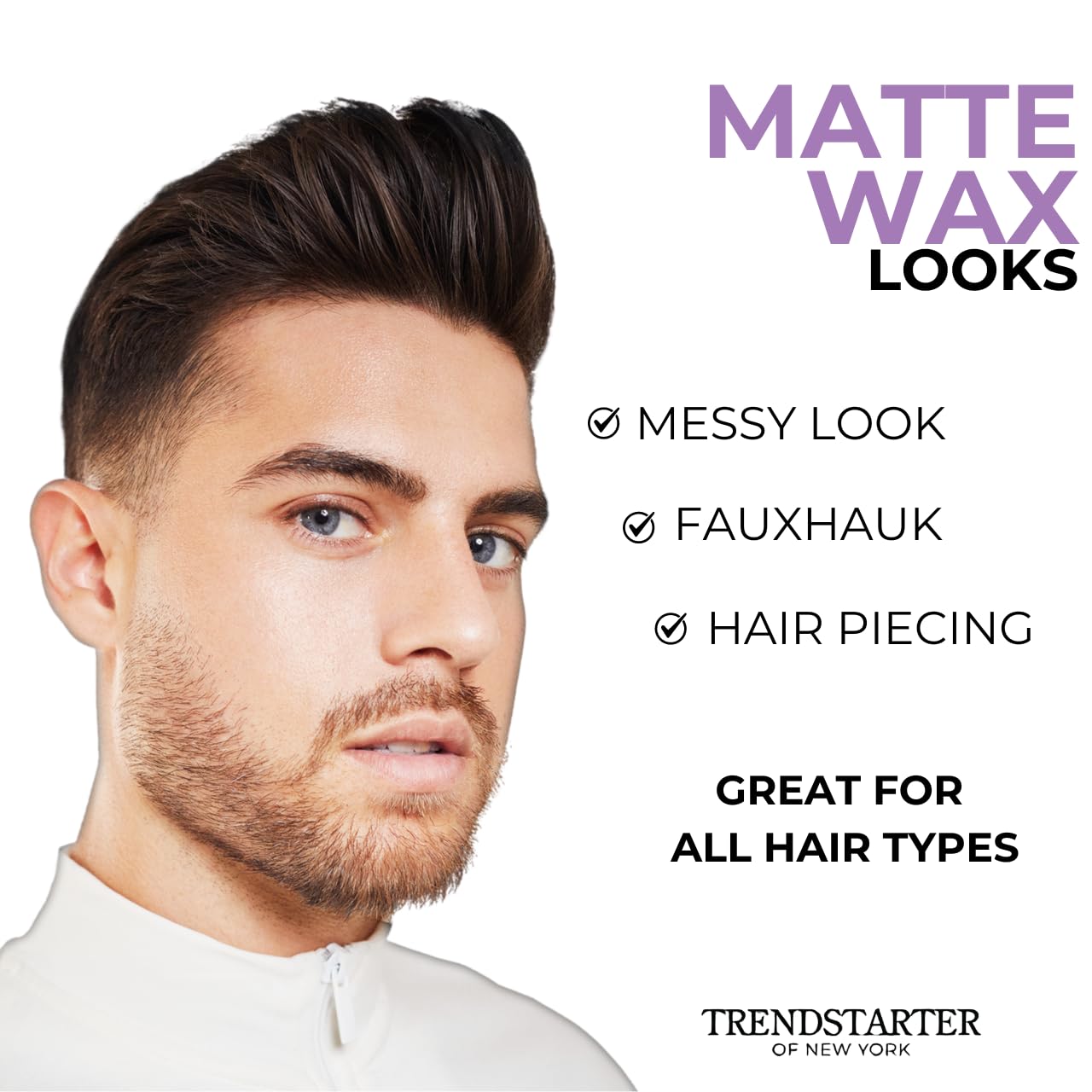 TRENDSTARTER Matte Wax 4oz – Firm Hold, Matte Finish, Water-Based Hair Styling Pomade – All-Day, Flake-Free Wax for All Hair Types