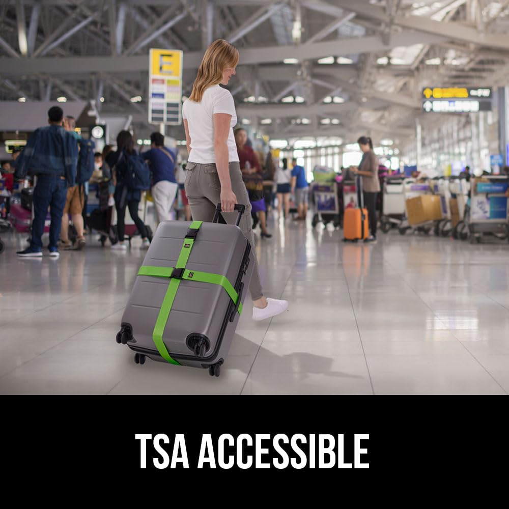 GORILLA GRIP Heavy Duty Luggage Straps – 2 Pack Adjustable Travel Belts to Secure Suitcases, Connect Bags & Extend Luggage Life (Green)