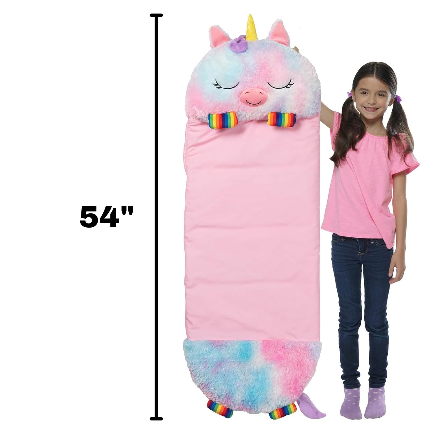 Happy Nappers: Pillow & Sleepy Sack: Medium - Rainbow Unicorn - 54 x 20, Plush Animal Character, 2-in-1 Pillow Sleeping Bag, Play, Kids Ages 3+