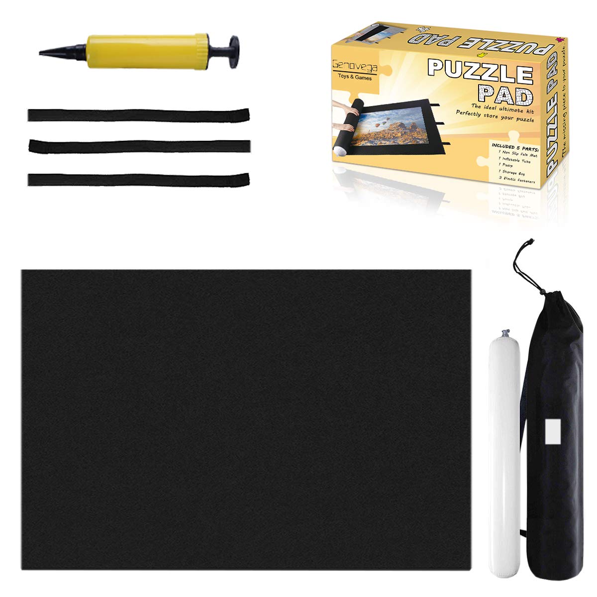 Jigsaw Puzzle Mat Roll-Up – Saver Board for 500-2000 Piece Puzzles, Storage & Transport, Premium Felt Mat with Inflatable Tube & Organizer