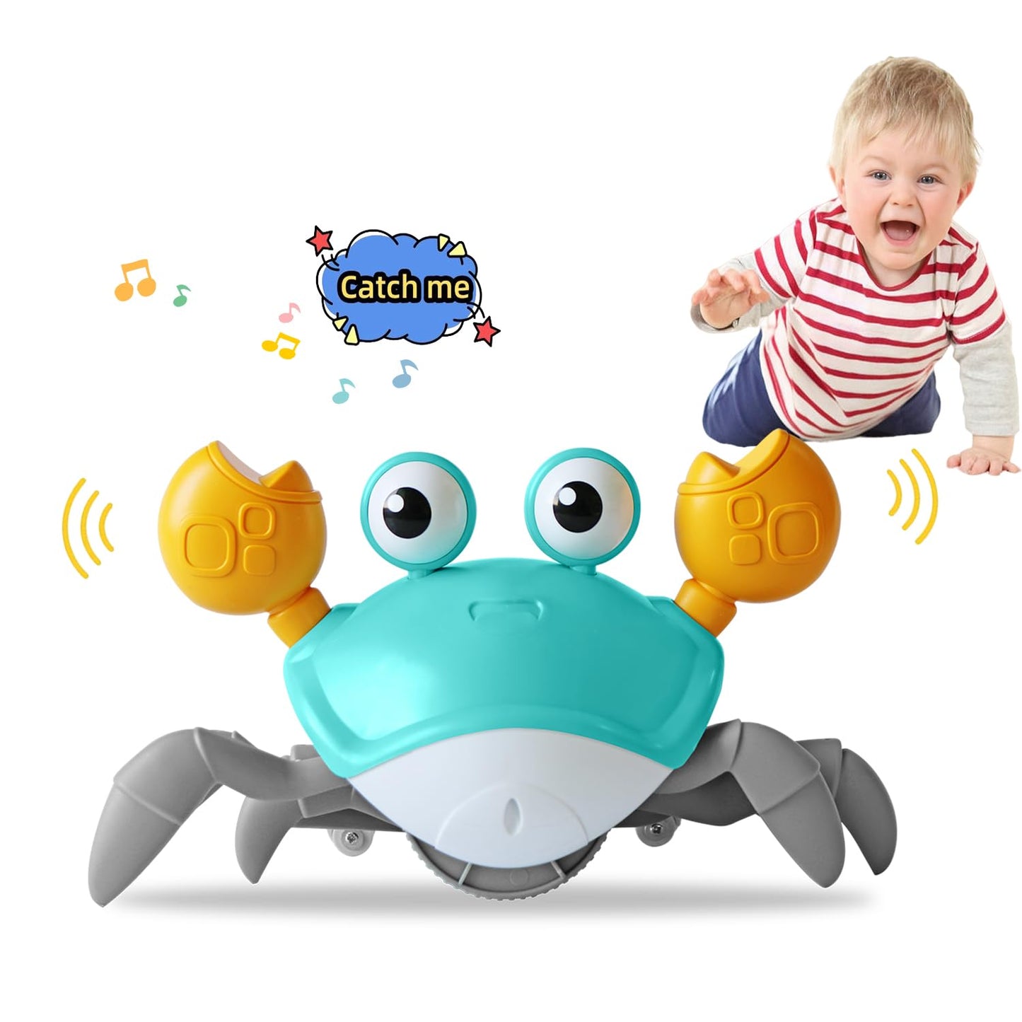FEELGUY Crawling Crab Baby Toy – Infant Sensory & Tummy Time Learning Toy for Boys & Girls, Toddler Gifts 3-36 Months (Green)