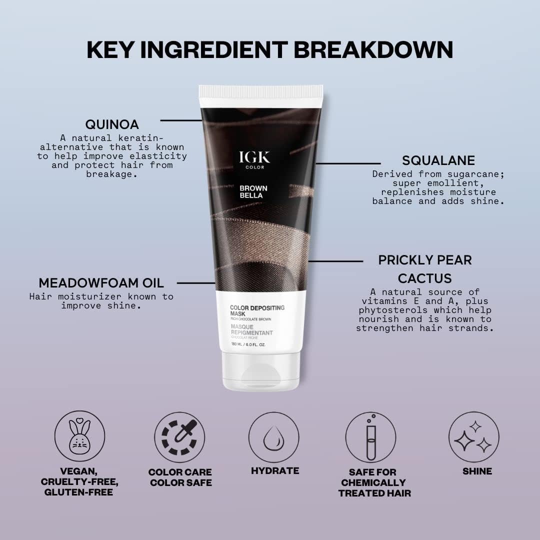 IGK Hair Gloss Toner & Color Depositing Mask | Chocolate Brown Semi-Permanent | Vegan + Cruelty Free | Brown Bella