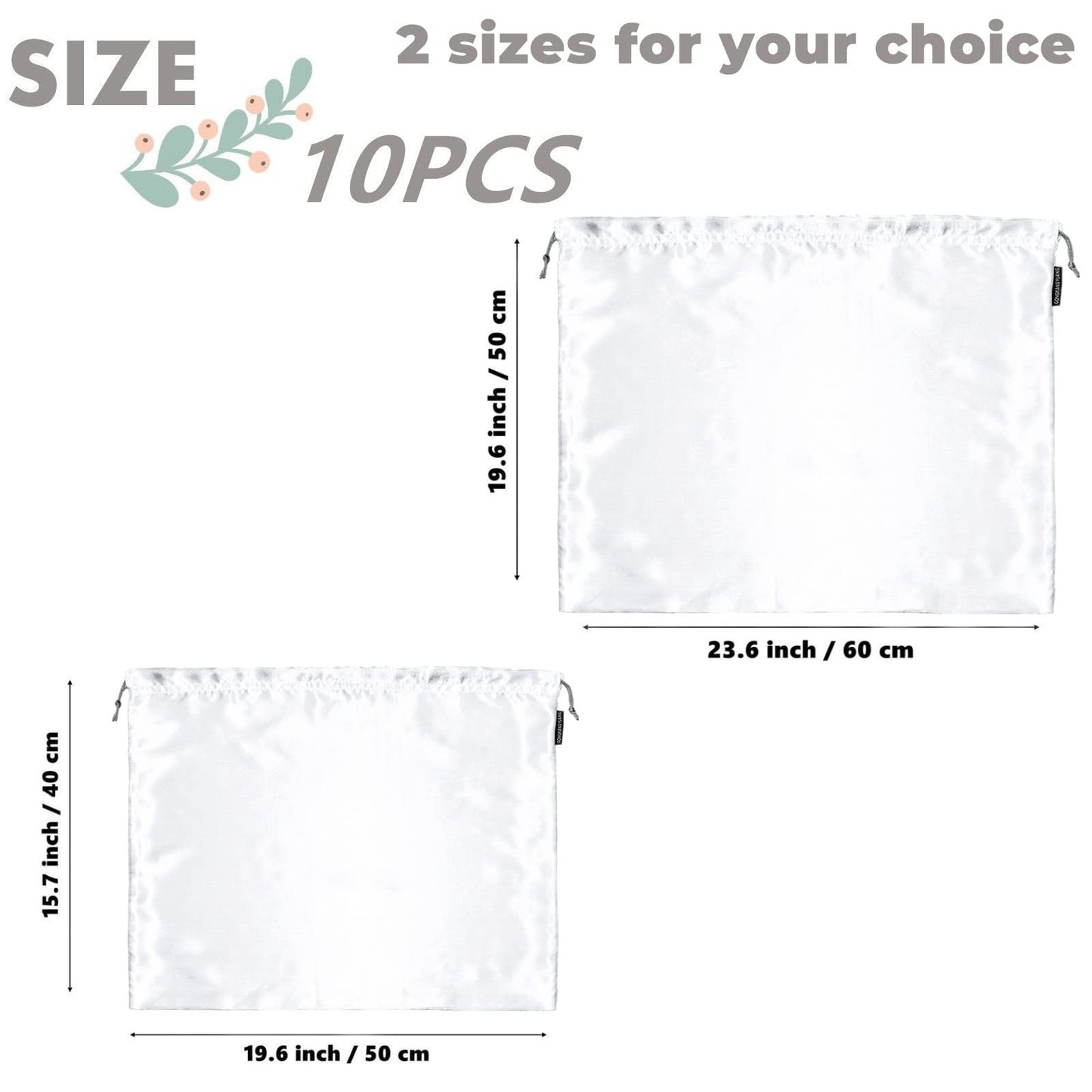 10-Pack Silk Dust Bags for Purses & Handbags – Drawstring Storage Covers for Shoes, Boots & Travel, 23.6 × 19.6 in, White