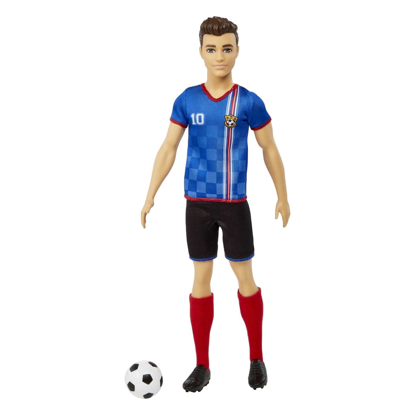 Barbie Careers Ken Fashion Doll & Accessory, Soccer Player with Cropped Hair, #10 Uniform, Tall Socks, Cleats & Ball