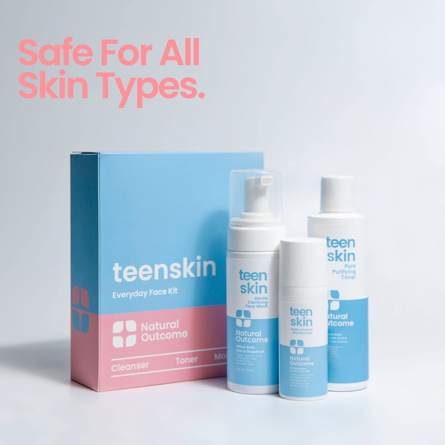Teen Skin Care Kit 3-Step by Natural Outcome โ Face Wash, Toner & Moisturizer for Acne-Prone Skin, Perfect for Teens & Preteens