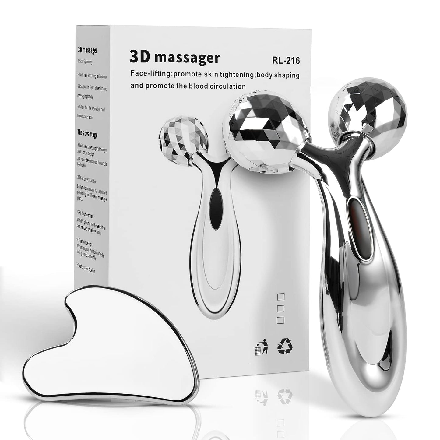 Lanfixilly Stainless Steel Gua Sha and Face Roller Set, Facial Tool for Face Sculpting, Metal Skin Care, Massager for Women