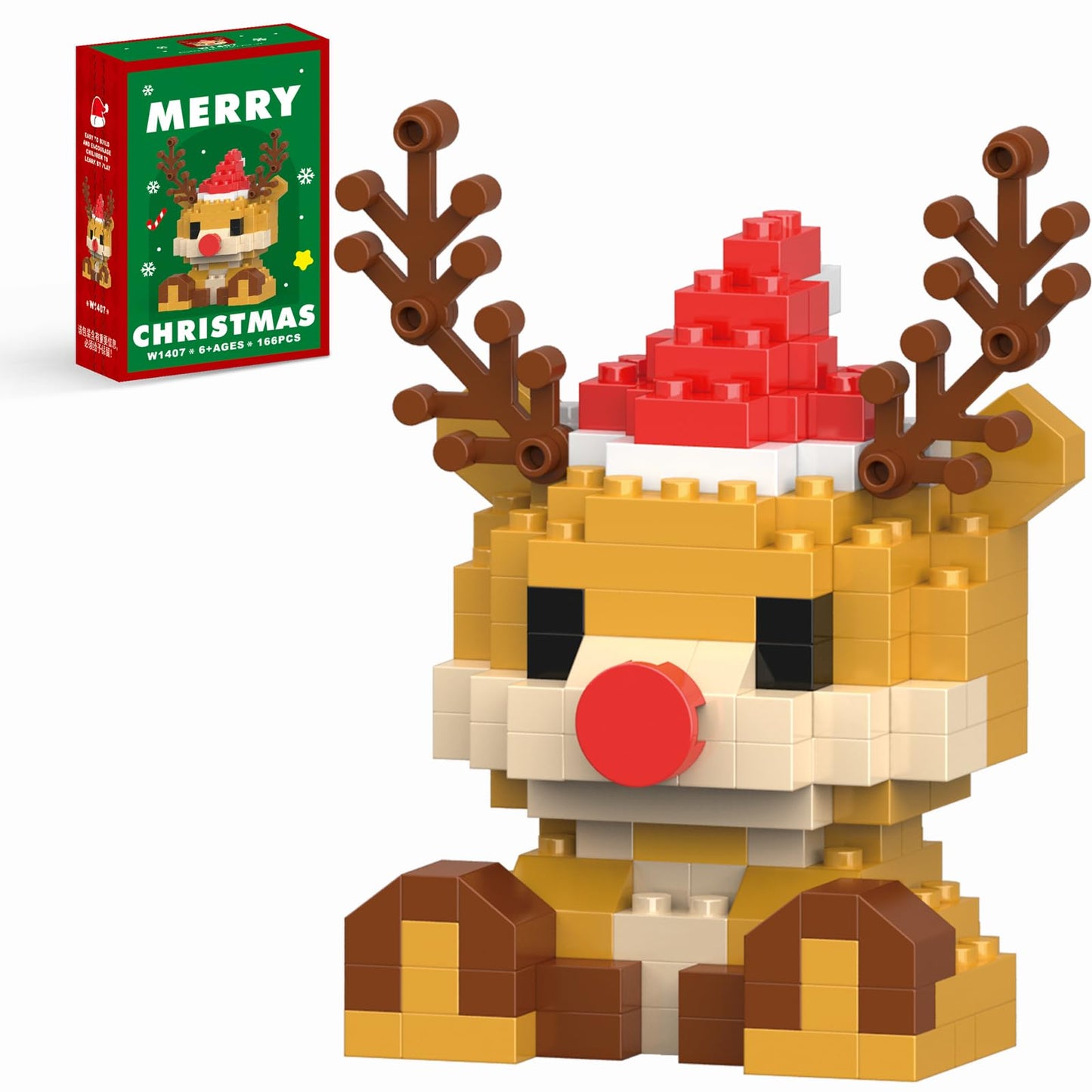Eqkasio Christmas Reindeer Building Blocks, Compatible with Lego, Micro Stacking Toy Set for Kids 6+, Holiday & New Year Gift
