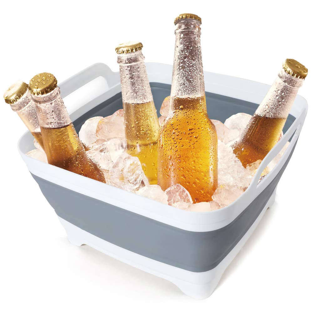 FOSJGO 2.4 Gal Collapsible Dish Basin with Drain Plug – Space-Saving Foldable Sink Tub for Camping, Dishwashing, Veggies & Beverages