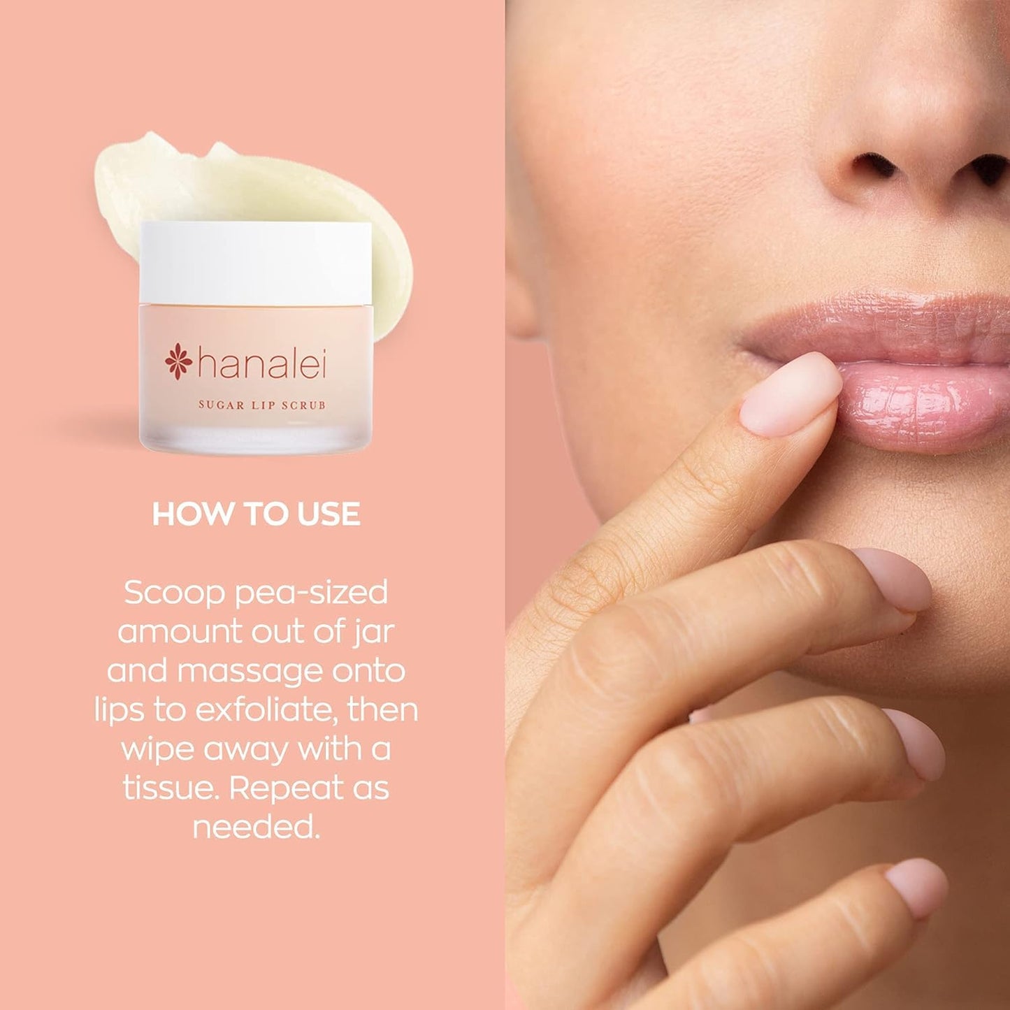 Hanalei Vegan Sugar Lip Scrub, 22g – Hawaiian Cane Sugar, Kukui Oil & Shea Butter, Natural, Cruelty-Free, Smooths & Hydrates Lips