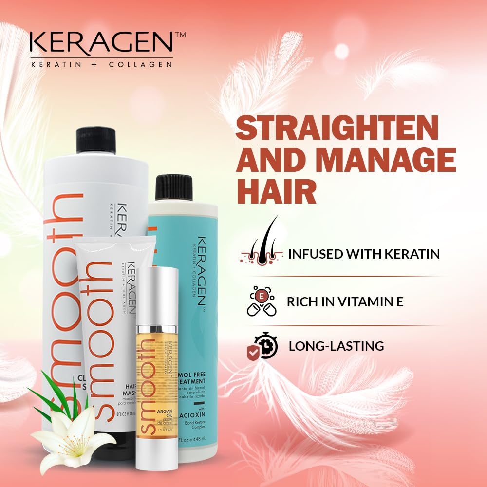 Keragen Brazilian Keratin Smoothing Treatment 16 Oz | Formaldehyde-Free Blowout Kit | Organic Keratin & Collagen for Frizzy, Dry, Damaged Hair | Salon Results at Home