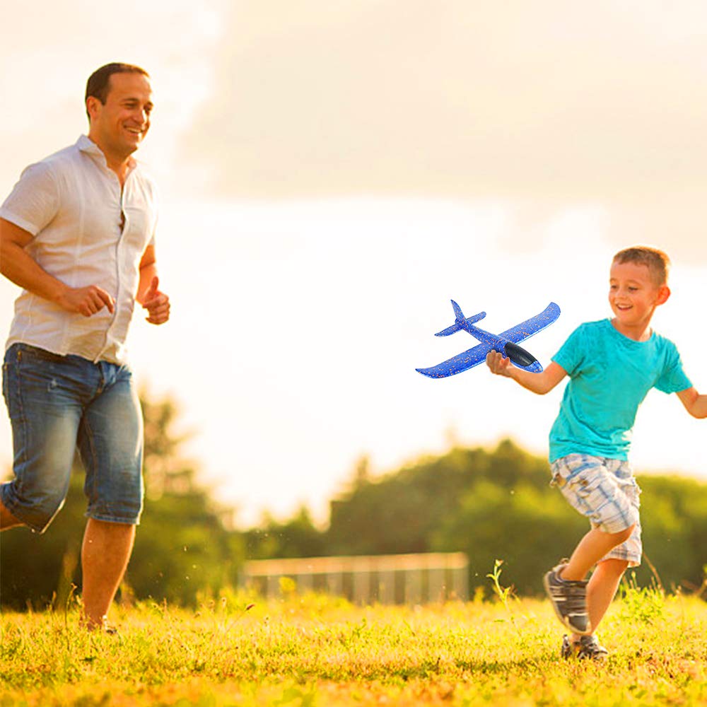 Foam Glider Airplane Toy 13.5" Hand-Throw Plane, Outdoor Flying Toy, 3 Modes, 2-Pack Red & Blue – Birthday Gifts for Kids