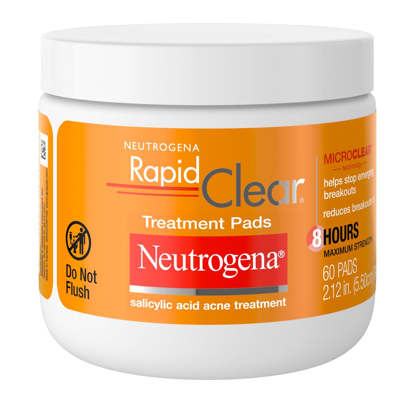 Neutrogena Rapid Clear Acne Face Pads, 2% Salicylic Acid, Oil-Free Treatment for Breakouts, 60 Count, Acne-Prone Skin