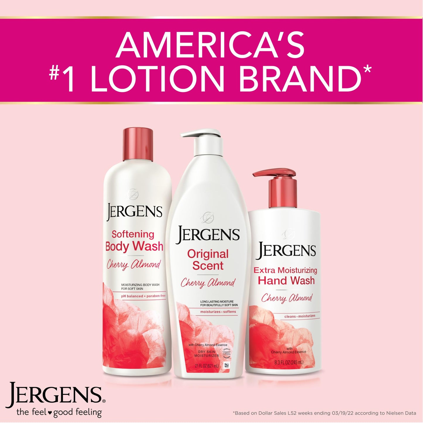 Jergens Original Scent Dry Skin Body Lotion, Hand and Body Moisturizer, Cherry Almond Essence, Dermatologist Tested, 32 Oz