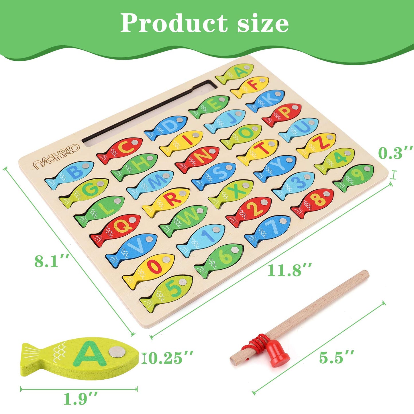 Magnetic Wooden Fishing Game for Toddlers – Alphabet & Number Fish Catching Puzzle, ABC & Counting Educational Toy for Kids 3-5