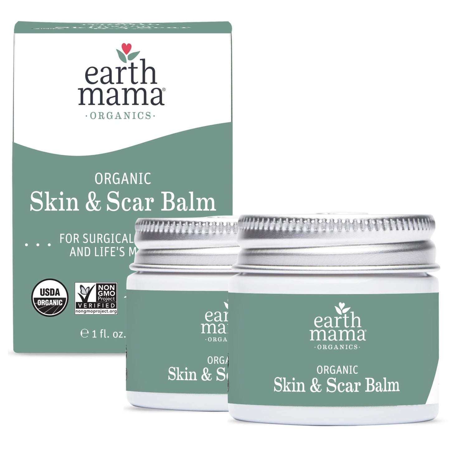 Earth Mama Organic Skin & Scar Balm 2-Pack – C-Section & Stretch Mark Recovery Cream with Jojoba, Tamanu & Gotu Kola Oils