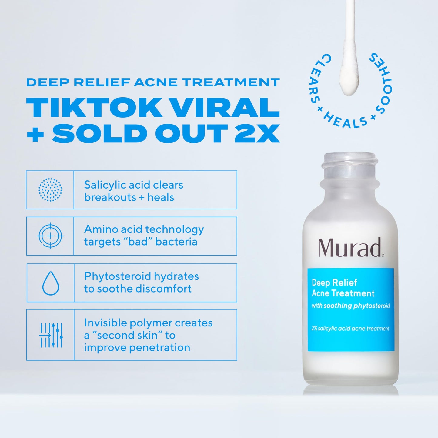 Murad Deep Relief Acne Treatment – 2% Salicylic Acid Spot Treatment for Redness, Painful Blemishes & Fast-Acting Breakout Relief, 1 fl oz