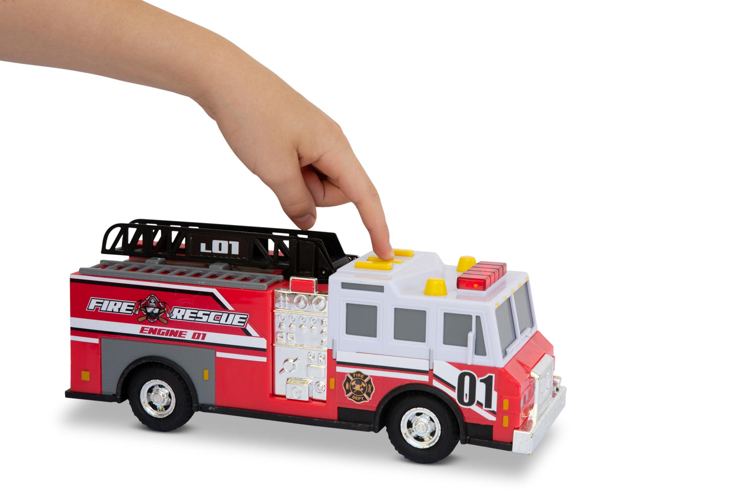 Mighty Fleet Rescue Force 12" Fire Truck Ladder Toy with Realistic Lights & Sounds, Free Wheeling Play & Working Ladder! Ages 3+