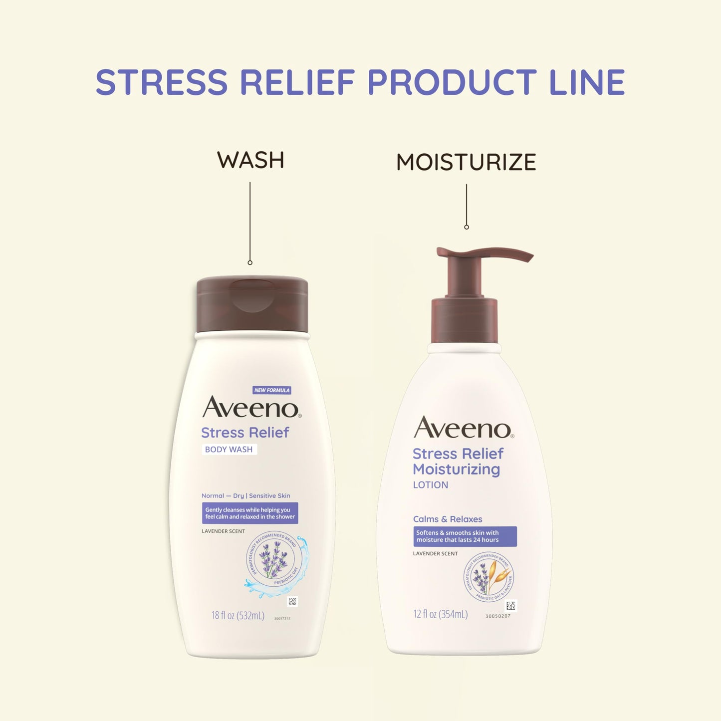 Aveeno Stress Relief Body Lotion 33oz – Lavender Scent, Prebiotic Oat, 24-Hour Hydration, Non-Greasy, Paraben & Dye Free, Calming for Sensitive Skin